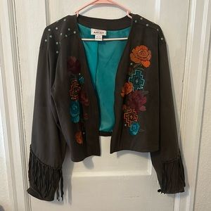 Woman’s jacket with Aztec/native American design.